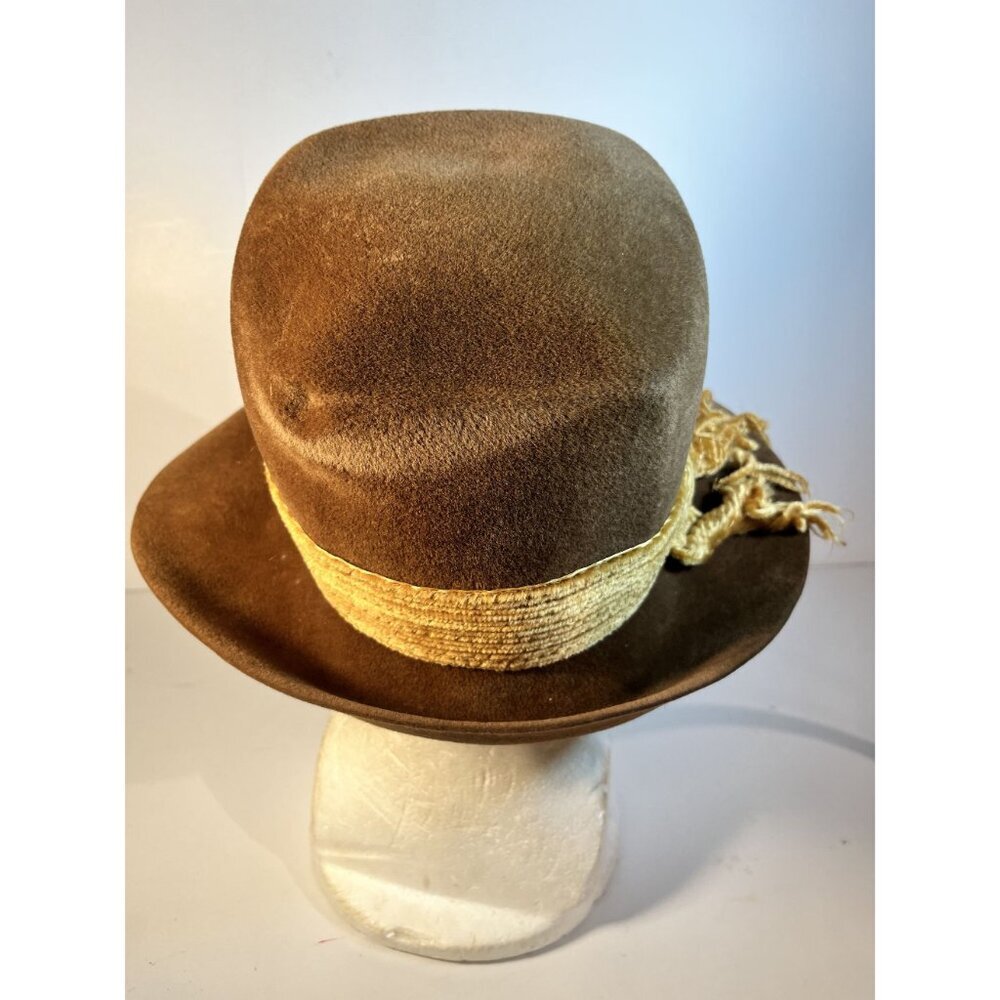 Vintage Jan Leslie Brown Hat Imported Velour Mod Theater Cosplay READ - Picture 8 of 11